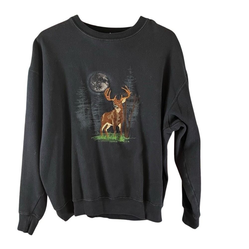 Vintage Navy Sweatshirt with Brown Deer Graphic